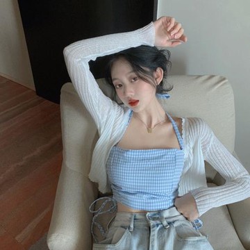 冰絲薄款長袖防曬開衫女夏季配吊帶裙子的小外搭罩衫短款披肩上衣