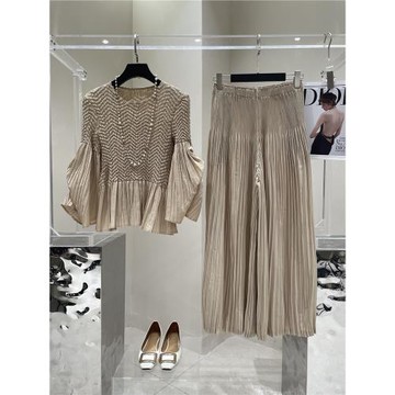 2025春夏褶皺工藝闊腿褲女生日禮品高貴優雅媽媽禮物時尚套裝禮物