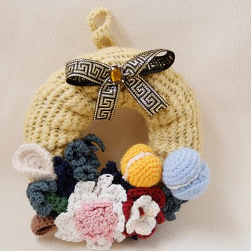 手鉤毛線 耶誕禮物 裝飾 黃色聖誕花圈 聖誕禮物 馬卡龍節慶布置