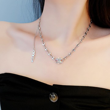 鑲鉆英文字母項鏈時尚潮流個性項墜韓國網紅氣質橢圓形吊墜女頸鏈