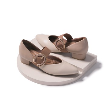 芯太軟 腰帶裝飾瑪莉珍中跟鞋 米 (602370)