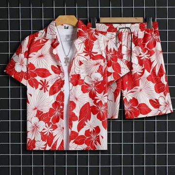 台灣出貨 男士冰絲襯衫 襯衫套裝 短褲短袖襯衫 夏季大碼襯衫 寬鬆速幹襯衫 夏威夷襯衫 休閒襯衫 沙灘情侶襯衫 夏天襯衫