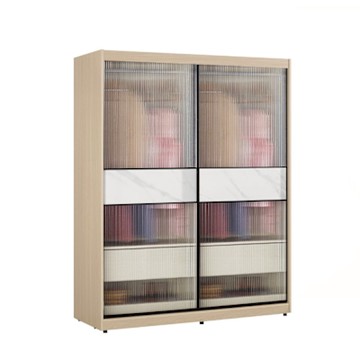 文創集 維爾泰5尺鋁框玻璃岩板衣櫃(吊衣桿x2＋二抽屜)-151x60x236cm免組