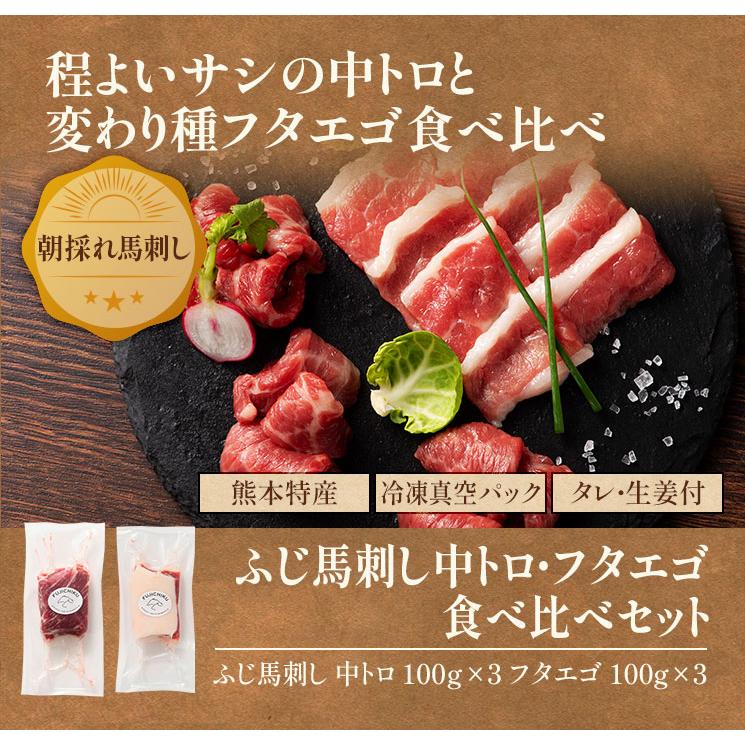 馬刺し 中トロ・フタエゴ 食べ比べ セット 各300g（たれ・生姜付） 肉 馬肉 熊本 産地直送 お祝い フジチク 贅沢 おつまみ お取り寄せ 冷凍