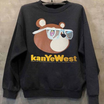 Kanye West侃爺輟學小熊潮牌圓領衛衣美式街頭質感印花長袖外套男