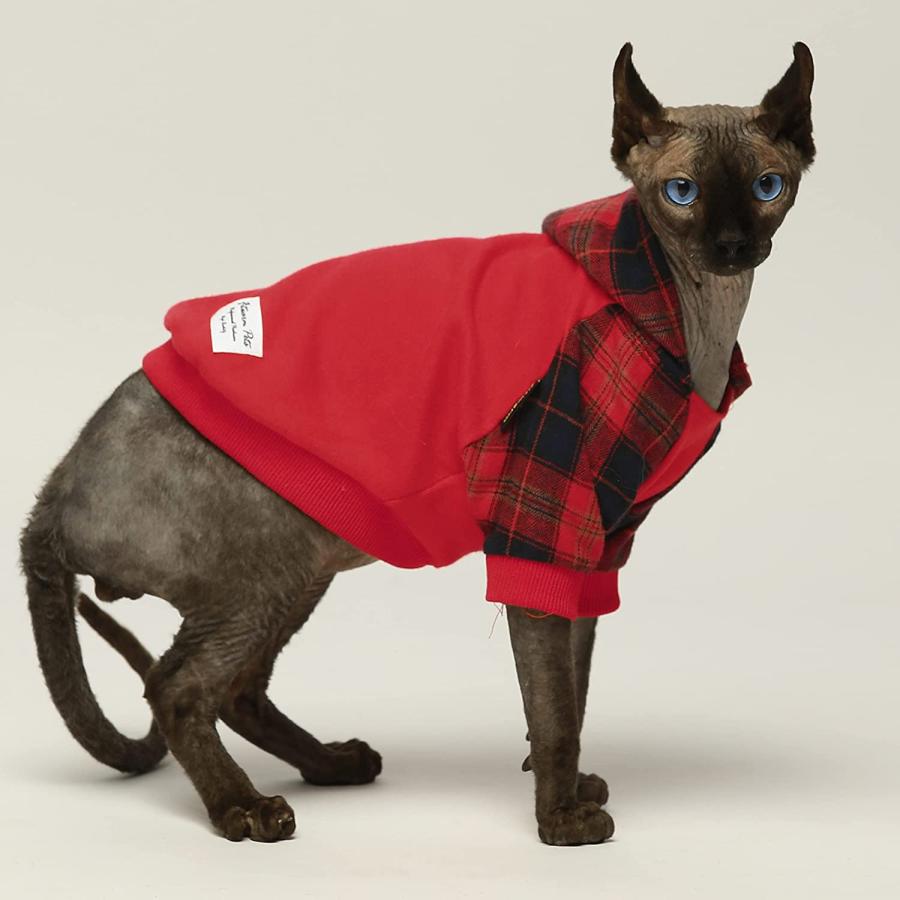 Fitwarm Plaid Pet Clothes for Dog Hoodies Cat Hooded T Shirts Red XS