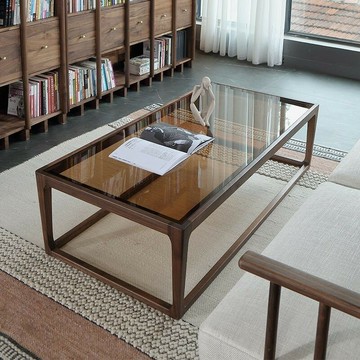 公司貨 免運附發票 北歐簡約茶幾白蠟木茶桌鋼化玻璃整裝咖啡桌家用茶幾矮桌客廳中式 工廠直銷 快速出貨CH8888