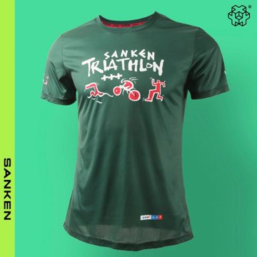Sanken新款男士運動速干T恤馬拉松跑步短袖跑步訓練套頭修身短袖