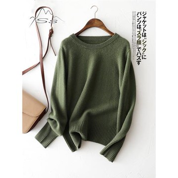穿不膩橄欖綠~羊絨衫女圓領加厚秋冬歐貨100純山羊絨針織衫毛衣