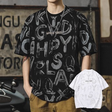 【CS22】塗鴉文字風滿版圓領T恤 (M-4XL) -1入