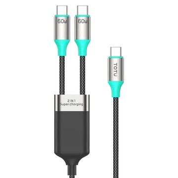 TOTU 拓途 Starry系列 1分2 Type-C-Type-C PD充電線傳輸線快充線編織線 QC4.0 手機 平板一起充  星光色  1個  1.2m
