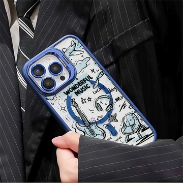 ins風吉他 磁吸無線充 iPhone 15 Pro Max 蘋果 14 plus i14 i15 護鏡支架 保護殼