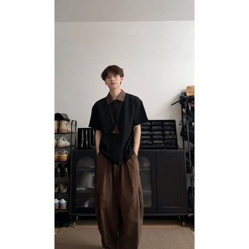【夏季上新】兩件裝/復古撞色拼接翻領短袖polo衫男夏季百搭寬鬆休閒上衣