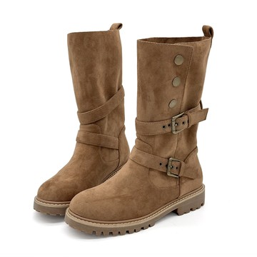 Kaiya 沙丘旅人2WAY西部雙飾扣厚底顯瘦堆堆中筒靴