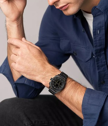 【FOSSIL】限時9折↘Machine Big Tic 限量復刻腕錶 黑色不鏽鋼錶帶手錶 41MM FS6156