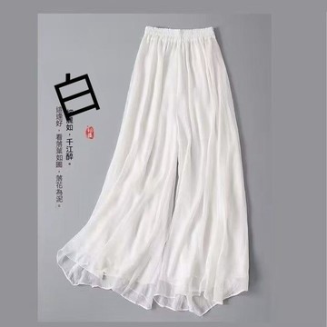 台灣现貨 85kg 新中式雪紡褲 女雙層寬鬆裙褲 顯瘦裙褲 休閒裙褲 闊腿裙褲 馬面裙內襯裙褲 垂墜感裙褲 透氣裙褲