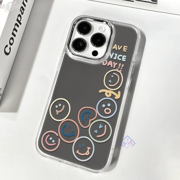 韓風ins彩色笑臉鏡面iphone17pro 16E 手機殼 15PROMAX 簡約xs/xr硬殼14plus潮牌保護殼
