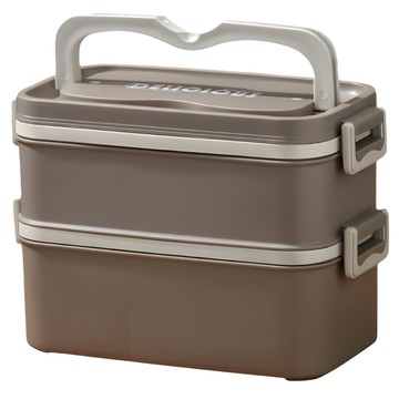 couselect 方形可微波雙層便當盒/304不鏽鋼保溫飯盒/學生手提午餐盒/食盒/保鮮盒 雙層 1.7L  深咖色  1個