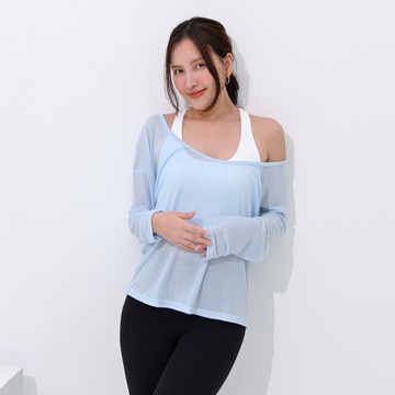 Mori girl 親膚棉柔罩衫長袖上衣 藍