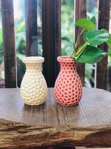 陶瓷圓點刻紋造型 粉紅釉小花器 花瓶擺件 辦公桌 茶席