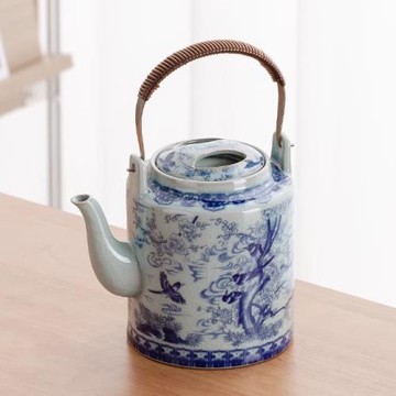 老陶泥大號冷熱涼水壺復古青花冰裂紋高檔泡茶壺帶過濾內膽茶水壺