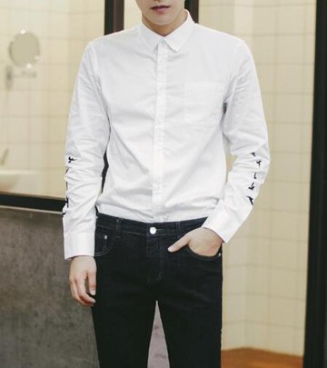 FINDSENSE 品牌 時尚休閒 男士 燕子印花 翻領 長袖襯衫