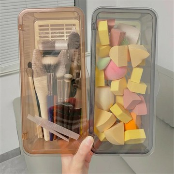 知物豬ins化妝刷收納盒帶蓋防塵美妝蛋收納神器外出百搭桌面收納