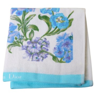 DIOR 迪奧 Christian Dior 清藍花影圖騰字母LOGO正方巾(白底/天藍色邊/35CM)