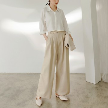 OB嚴選 細緻麻花褲耳造型後鬆緊落地寬褲 《BA7726》