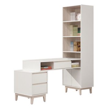 文創集 杜蘭可4尺可伸縮三抽L型書桌櫃組合-120-140x60x196-cm免組