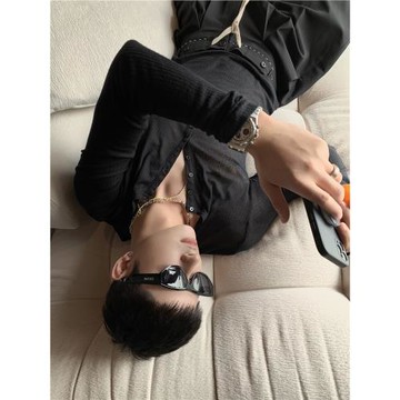 ESC MAN STUDIO/自制高級感細節套頭亨利領微透輕薄大領口打底衫