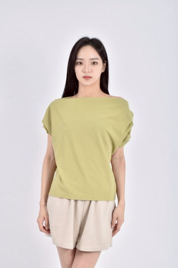 (M) 【艾玲私服】limi大領口綠色短袖上衣