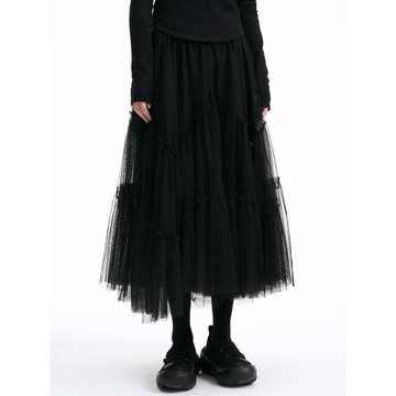 陸與山嶼設計感小眾黑色百搭裙子山本暗黑女士網紗重工多層半身裙
