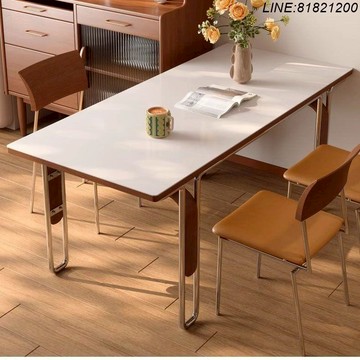 餐桌椅 桌椅 免運 開立發票 中古風復古巖板實木餐桌長方形北歐不銹鋼包豪斯復古家具桌子