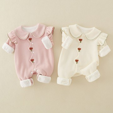 韓版嬰幼兒衣服2024秋季新款洋氣新生兒女寶寶連體哈衣外出爬服鑫弘-萌寶童裝可開發票