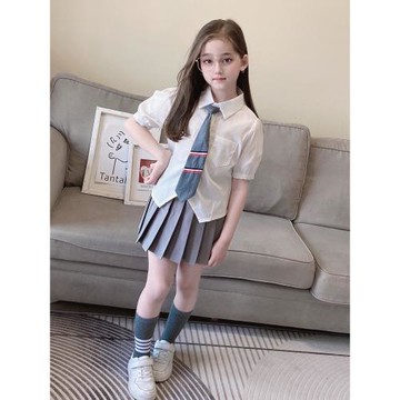 女童學院風半身裙韓版JK短裙兒童白色百搭學生運動高腰松緊百褶裙