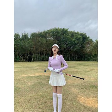 Regolf時尚拼色運動2025春夏polo領長袖女高爾夫套裝包臀裙網球裙