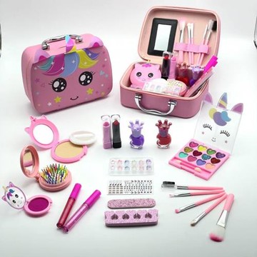 跨境熱銷兒童化妝品套裝兒童美妝盒粉紅獨角獸收納美妝盒彩妝玩具