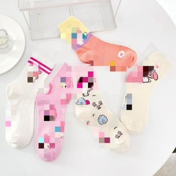 襪子女日系卡通 粉色系精梳棉中筒女襪 可愛小兔長筒襪現貨批發