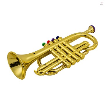 小號兒童音樂管樂器 ABS 金屬金色小號帶 4 個彩色鍵
