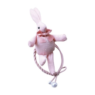 akiko kids 棉麻卡通動物造型兒童髮圈 -粉色兔子