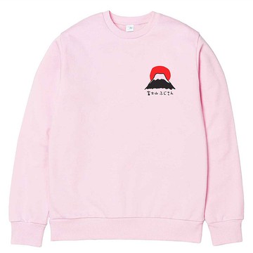 左胸 富士山 男女大學T 刷毛 中性版 淺粉 日本 東京 Tokyo秋冬