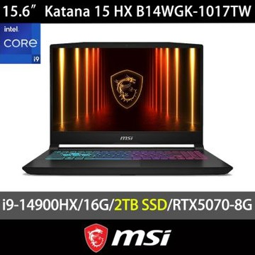 MSI微星 Katana 15 HX B14WGK-1017TW 15.6吋 電競特仕筆電 (i9-14900HX/RTX5070-8G/16G/2TB SSD/Win11)
