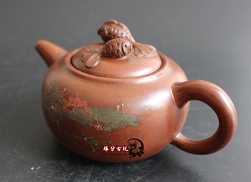 宜興正宗原礦紫砂壺名家純全手工朱泥泡茶壺荷塘月色雙魚茶壺茶具1入