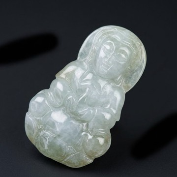 冰種飄綠翡翠寶瓶觀音菩薩 | 天然緬甸玉翡翠A貨 | 送禮