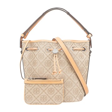 TORY BURCH T Monogram 帆布及皮革二用水桶包(亞麻色) 186840 250