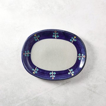 藍邊小花橢圓麵包盤