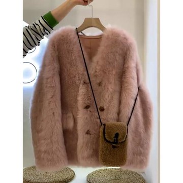 (免運)2025年早冬季新款小香風高級感法式名媛百搭仿皮草粉色夾克短外套