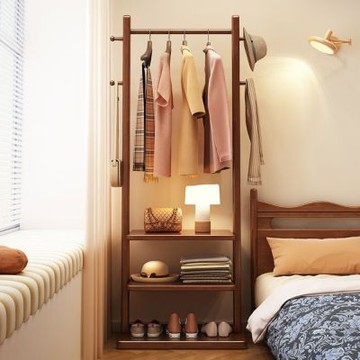 【匠俱】實木衣帽架 開放式衣櫃 80x30x170CM 落地臥室掛衣架 小戶型衣服架子 簡約多層收納架