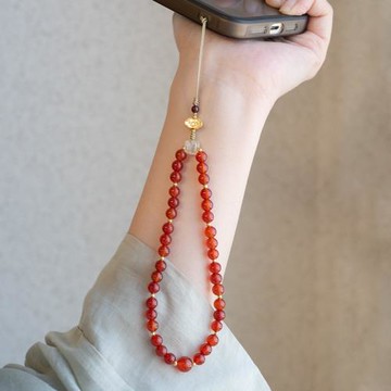 點絳唇|紅瑪瑙手機鏈長串珠中式掛件手機殼掛繩掛手腕防丟掛飾女